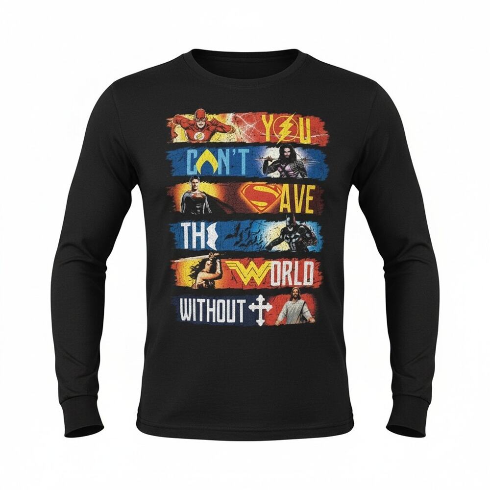 DC Comics Superhero Long Sleeve T-Shirt Men’s L Black Graphic Fruit of the Loom